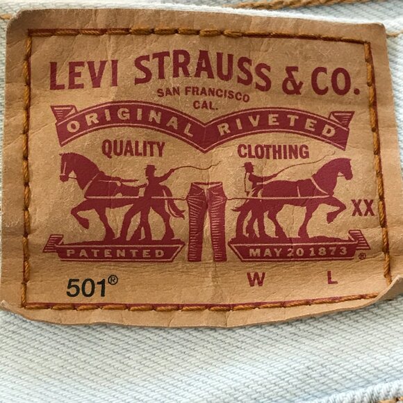 Levi's 501 Denim Cut-Off Shorts Women 33 Blue High Rise Distressed Button Fly - Picture 3 of 12